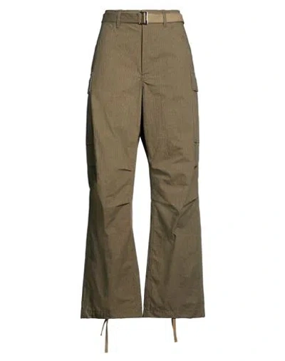 Sacai Woman Pants Military Green Size 2 Cotton, Nylon