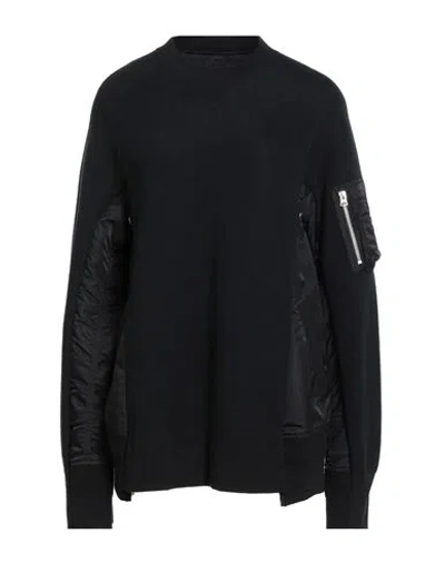 Sacai Woman Sweatshirt Black Size 2 Cotton, Nylon, Polyester
