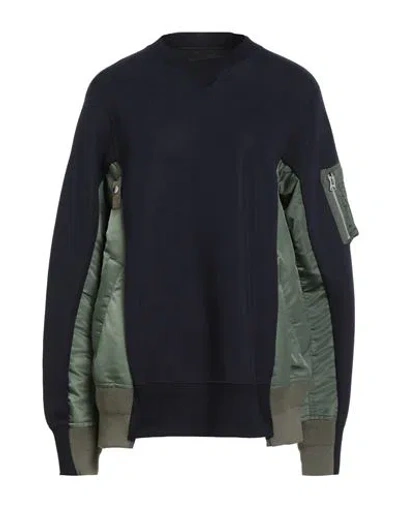 Sacai Woman Sweatshirt Midnight Blue Size 3 Cotton, Nylon, Polyester
