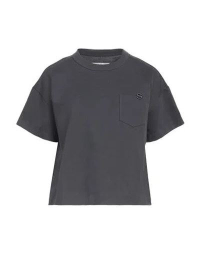 Sacai Woman T-shirt Lead Size 3 Cotton In Grey