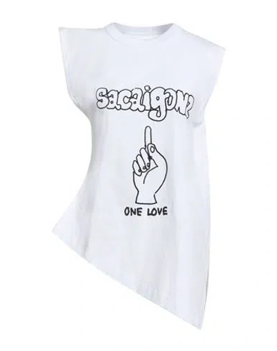 SACAI SACAI WOMAN T-SHIRT WHITE SIZE 3 COTTON