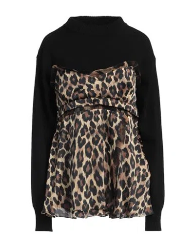 Sacai Woman Top Black Size 2 Wool, Polyester