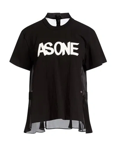 Sacai Woman T-shirt Black Size 2 Cotton, Polyester
