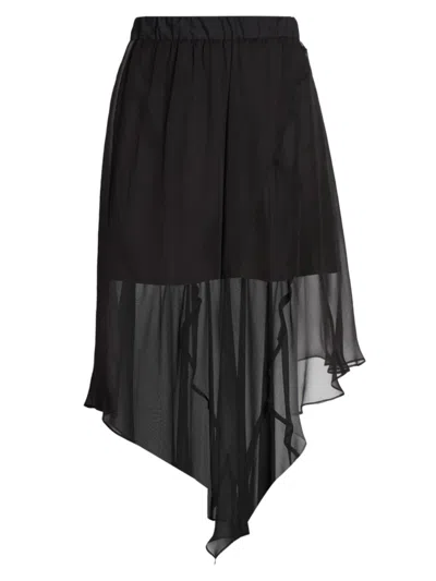 Sacai Women's Asymmetric Semi-sheer Midi-skirt In Black