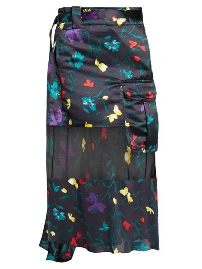 Sacai Women's Belted Floral Maxi Skirt In Navy