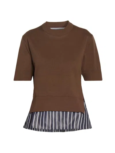 Sacai Women's Belted Poplin Cotton Pullover Sweater In Blue