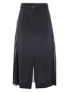 Sacai Pleated Sheer Chalk Stripe Belted Midi Skirt In Blue