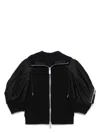 Sacai Hooded Zip-up Top With Pockets And Sleeve Pocket In Black