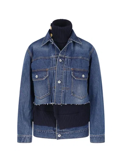 Sacai Women's Cotton Jacket With Wool Detail & Cupro Lining In Blue