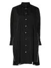 Sacai Pleated-side Long Button-front Shirtdress In Black