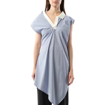 Sacai Women's Cotton Poplin Polo Shirt In Light Blue Stripe
