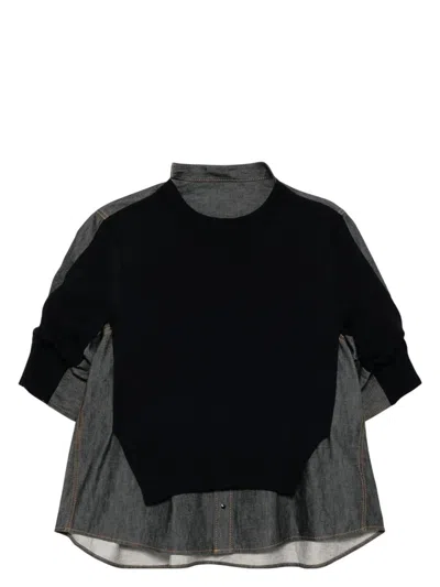 Sacai Women's Denim Mix Knit Pullover Sweater