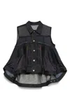 Sacai Indigo Cotton Vest With Semi-transparent Inserts In Blue