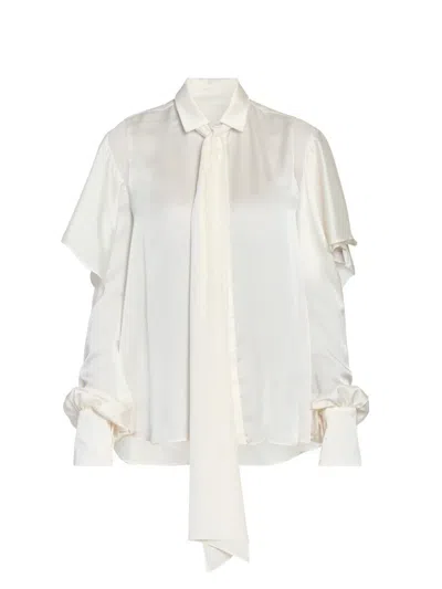 Sacai Women's Draped Satin & Chiffon Tieneck Blouse In White