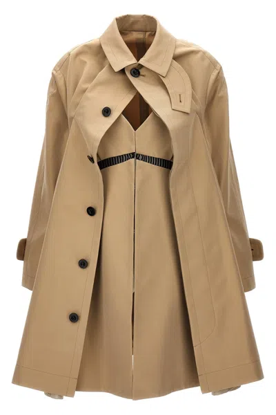 Sacai Dress Insert Trench Coat In Cream