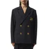 Sacai Dark Blue Logo Embroidery Blazer In Navy