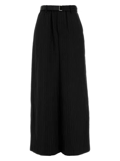 SACAI WOMEN'S EMBROIDERED WOOL WIDE-LEG PANT