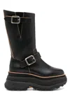Sacai Leather Platform Biker Boots In Black