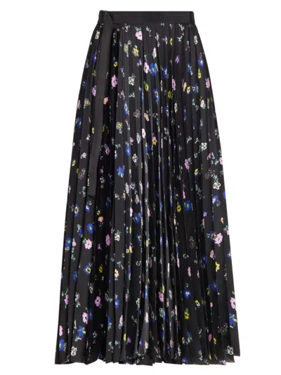 Sacai Floral-print Pleated Skirt In Black