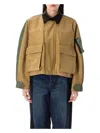 Sacai Hybrid Cargo Pocket Contrast Collar Utility Jacket In Beige Khaki