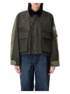 Sacai Hybrid Cargo Pocket Contrast Collar Utility Jacket In Khaki Beige