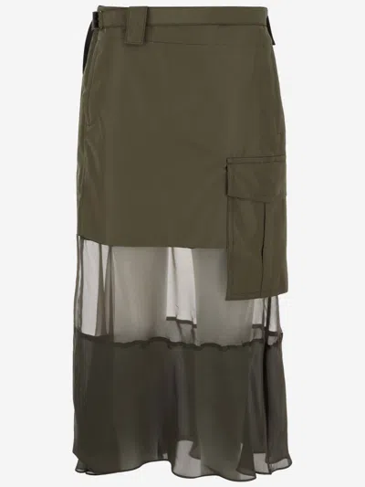 Sacai Khaki Belted Wrap-effect Paneled Skirt