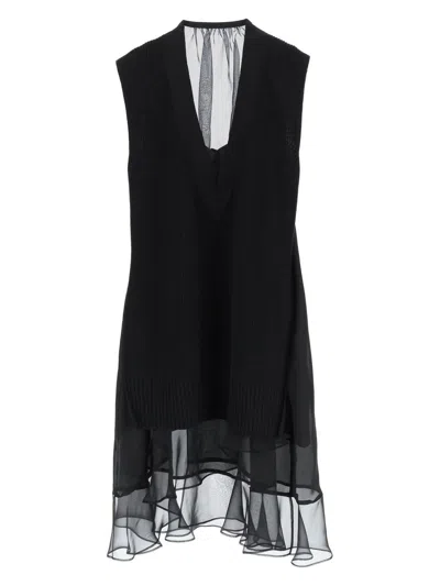 Sacai Women's Knit X Satin Dress In Black