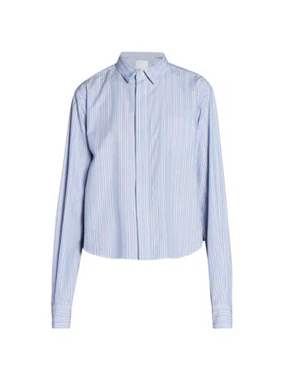 Sacai Women's Mixed-media Cotton-blend Shirt In Light Blue Stripe Khaki