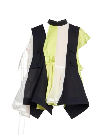 Sacai Women's Mixed-media Drape Blouse In Multi