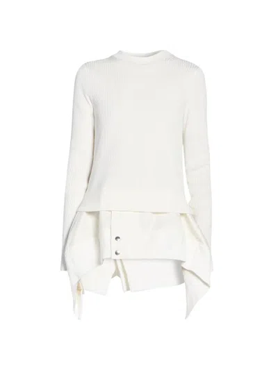 Sacai Women's Mixed-media Peplum Sweater In White