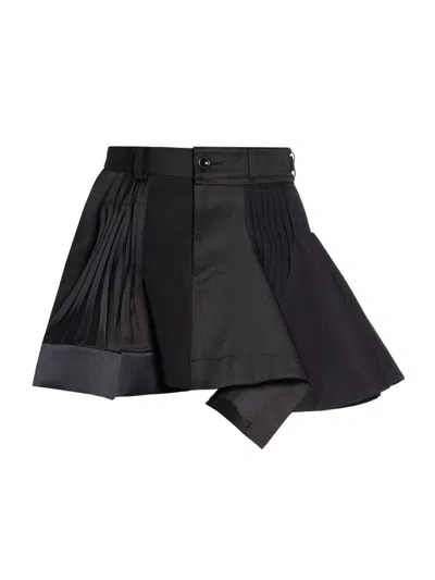 Sacai Women's Mixed-media Pleated Miniskirt In Black