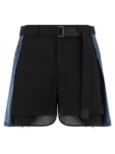 Sacai Multicolor Wool Insert Shorts In Black