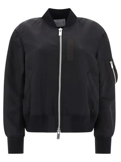 Sacai Baseball-collar Zip-up Bomber Jacket In Black