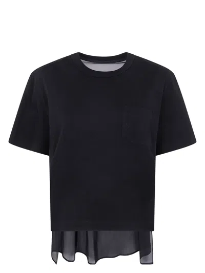 SACAI WOMEN'S NYLON TWILL MIX COTTON JERSEY T-SHIRT