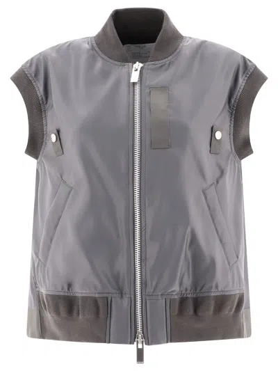 Sacai Baseball-collar Zip-up Gilet In Grey