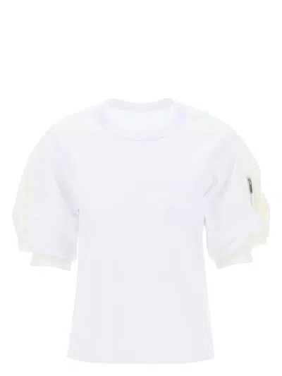 SACAI WOMEN'S NYLON TWILL X COTTON JERSEY T-SHIRT