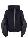 Sacai Nylon Twill X Sponge Sweat Hoodie In Black