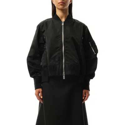 Sacai Women's Nylon Twill Zip Blouson Bomber Jacket In Black