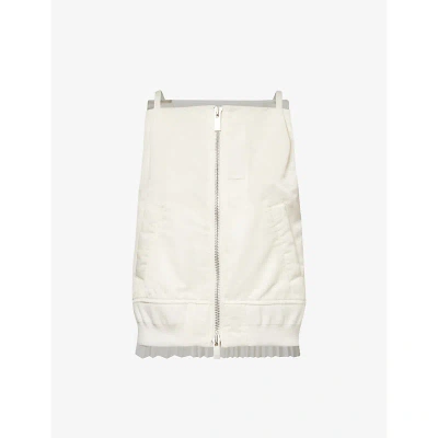 Sacai Womens Off White Bomber Pleated-panel Relaxed-fit Shell Top