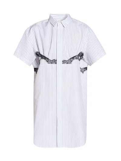 Sacai Women's Pinstripe Lace-trimmed Poplin Miini-shirtdress In White