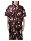 Sacai Dotted Flower Shirt Bowling Collar In Burgundy