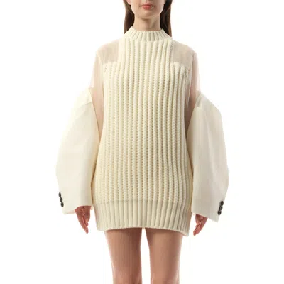 Sacai Women's Silk Chiffon Mix Knit Dress In Off White