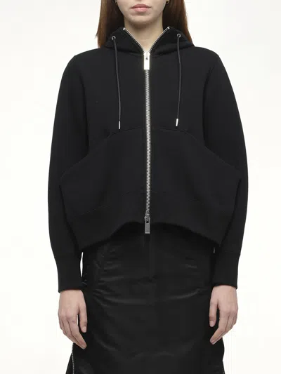 Sacai Sponge Sweat Full Zip Hoodie In Black