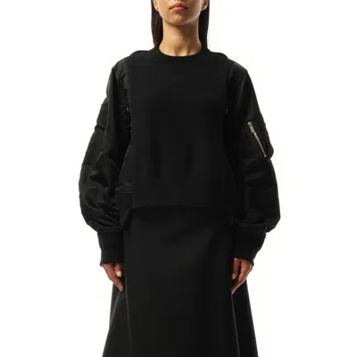 Sacai Women's Sponge Sweat Nylon Twill Pullover In Black