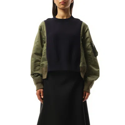 Sacai Women's Sponge Sweat Nylon Twill Pullover In Navy/khaki