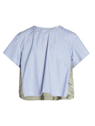 Sacai Women's Striped Cotton-blend Top In Light Blue Stripe Khaki