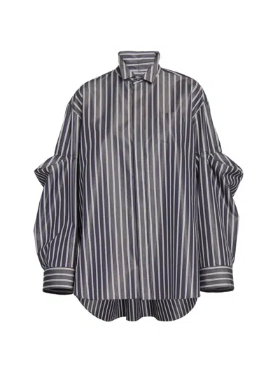 Sacai Women's Striped Poplin Oversized Shirt In Gray