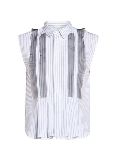 Sacai Women's Striped Poplin Ruffle Blouse In White