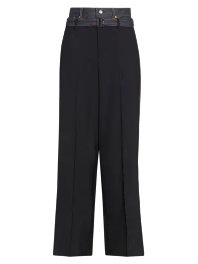 Sacai Women's Suiting-denim Wide-leg Pants In Black