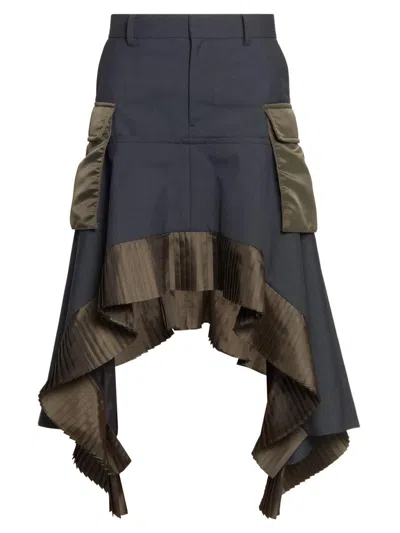 Sacai Women's Suiting-nylon Twill Handkerchief Hem Midi-skirt In Purple